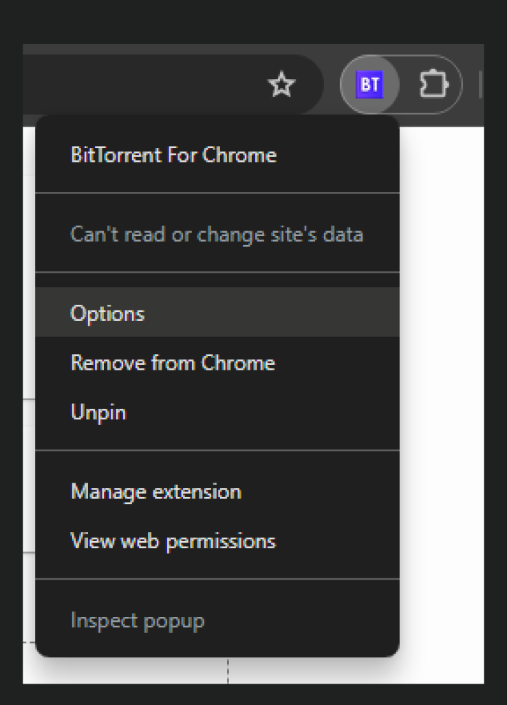 BitTorrent For Chrome Extension Click Options