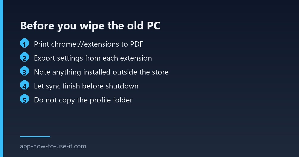 How to backup chrome extensions before moving to a new computer